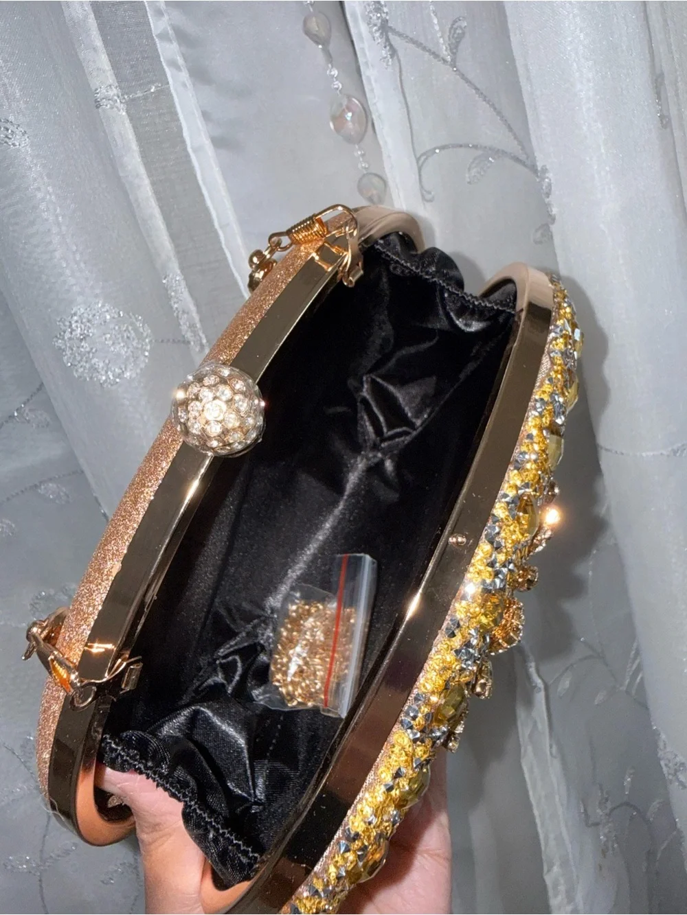 Brand new Yellow and gold beaded and blinged out purse